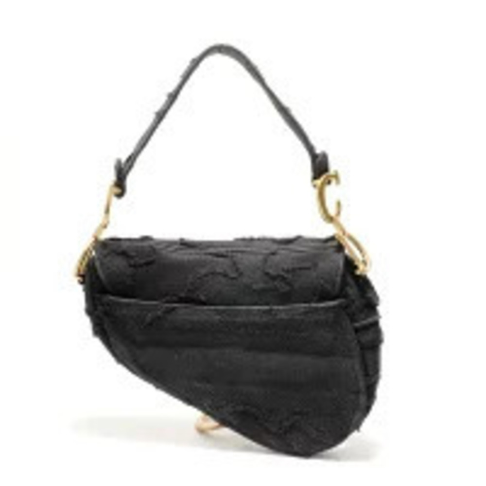 Christian Dior Saddle Bag Camouflage Embroidery Shoulder Black